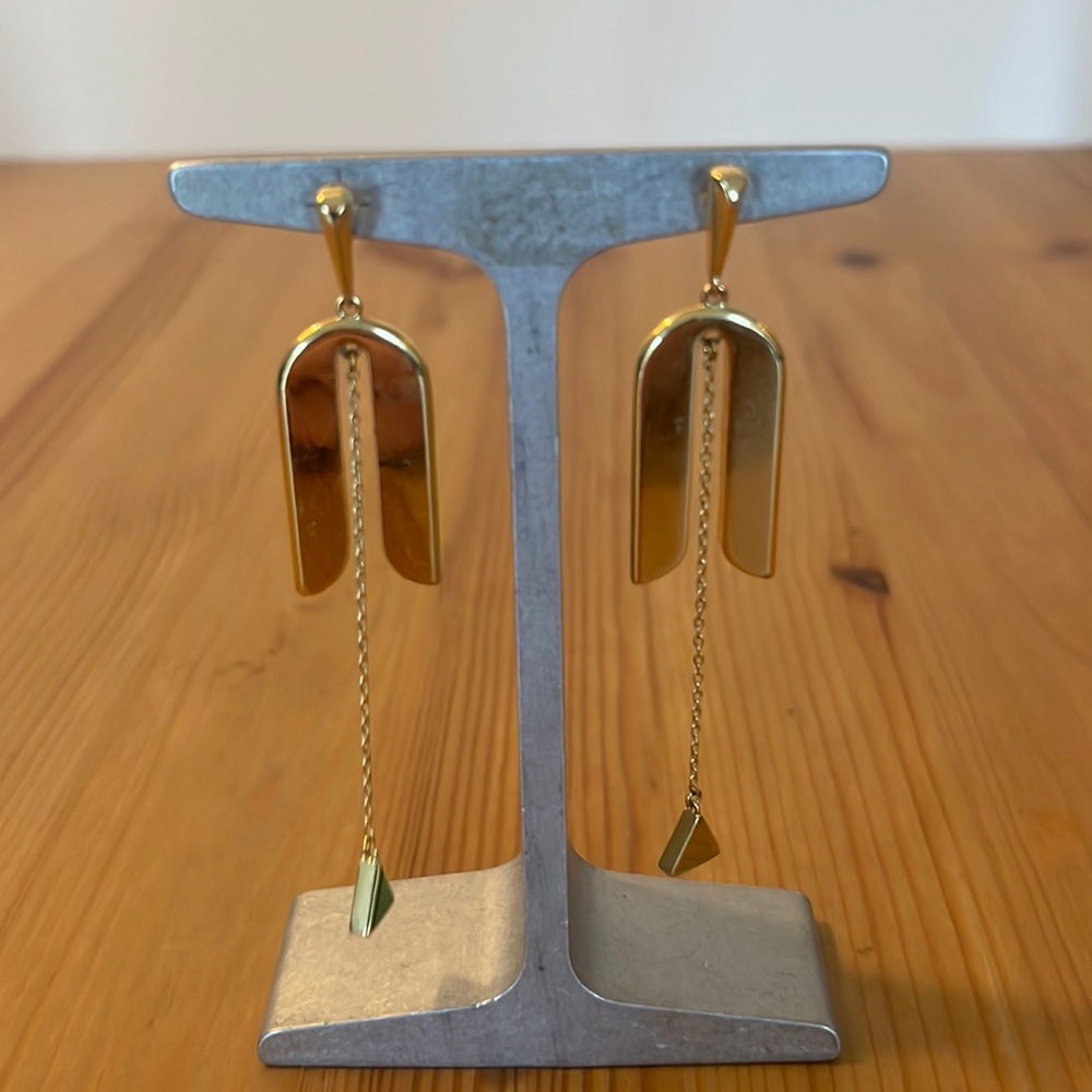 Kate spade linear earrings, gold and green accent